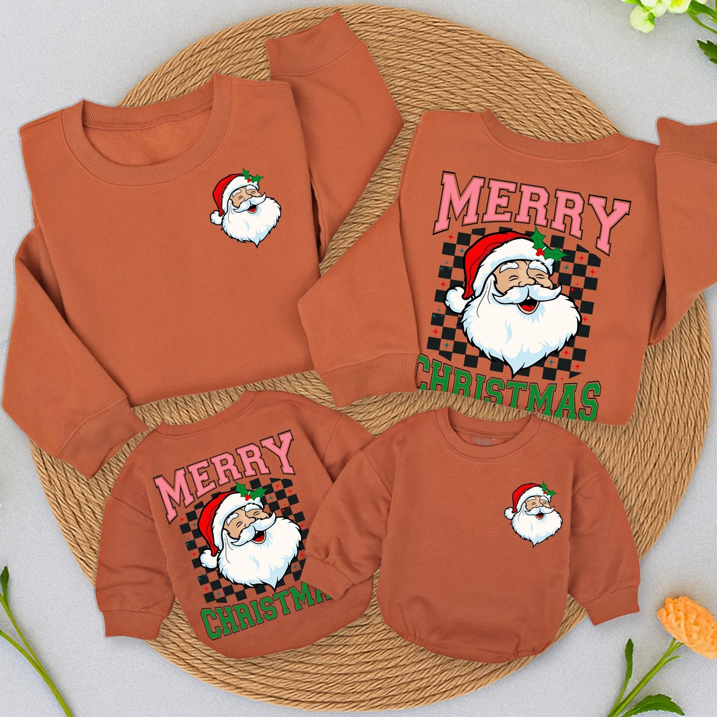 Retro Santa Claus Merry Christmas Sweatshirt Vintage Graphic Toddler Holiday Outfit Two Sided Sweater