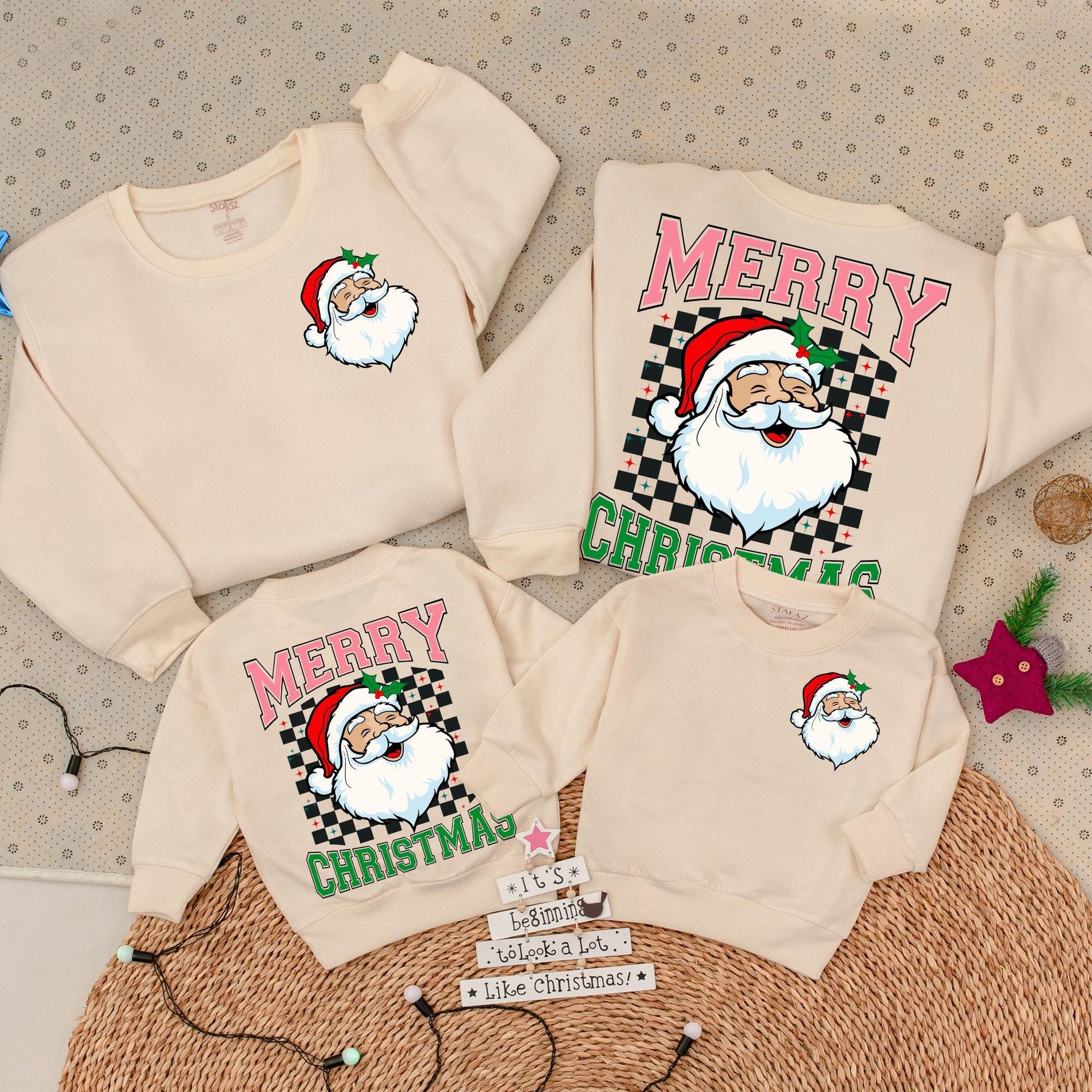 Retro Santa Claus Merry Christmas Sweatshirt Vintage Graphic Toddler Holiday Outfit Two Sided Sweater
