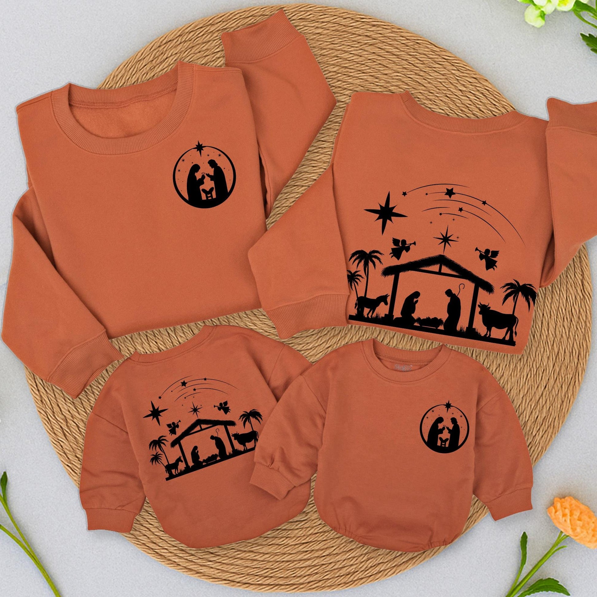 Oh Holy Night Nativity Scene Sweatshirt Simple Illustrative Christian Christmas Jesus Baby Birth Simple Art Christian Gift Cozy Holiday Wear