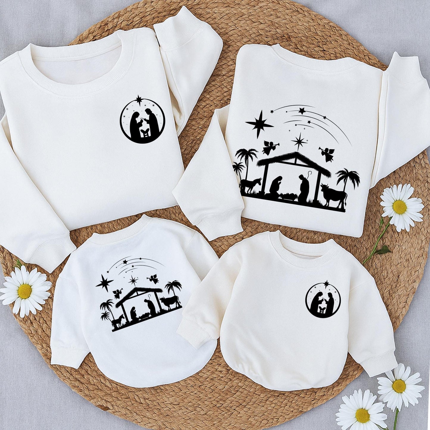 Oh Holy Night Nativity Scene Sweatshirt Simple Illustrative Christian Christmas Jesus Baby Birth Simple Art Christian Gift Cozy Holiday Wear