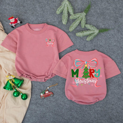 Personalized Baby Girl Christmas Bubble Romper, Festive Tree Outfit for First Christmas, Sophia's Gift, Merry Christmas Star Accents