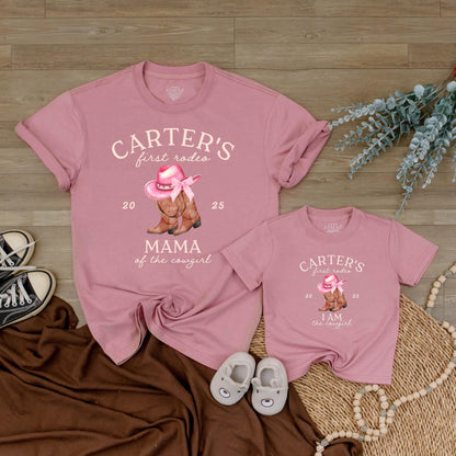 Custom First Rodeo Birthday Shirt Matching Family Outfit Baby Cowgirl Western Boots Pink Hat Party Celebration Gift