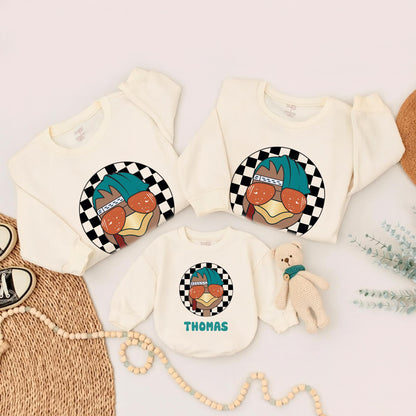 Matching Family Thanksgiving Outfits, Custom Toddler Turkey Face Sweatshirt, Baby Boy & Girl Gift, Thomas Design, Cute & Playful Thanksgiving