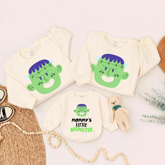 Mommy's Little Monster Halloween Baby Romper Cute Green Blue Frankenstein Monster Head Star Stitch Graphics Infant Boy Outfit First Halloween Gift