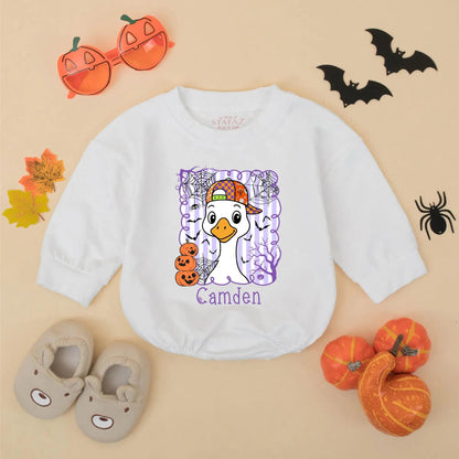 Personalized Halloween Goose Matching Sweatshirts for Siblings Cute Cartoon Pumpkin Spooky Sibling Outfit Custom Halloween Gift Idea