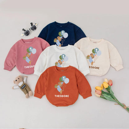 Custom Puppy Dog Birthday Romper Themed for a 1st Birthday with Pastel Balloons One Year Old Outfit for Baby Boys or Girls Personalized Gift