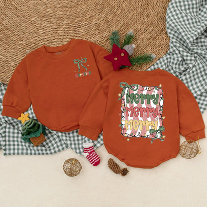 Custom Merry Christmas Baby Romper Green Bow Vintage Lights Red White Stripes Infant Holiday Outfit Baby's First Christmas Gift