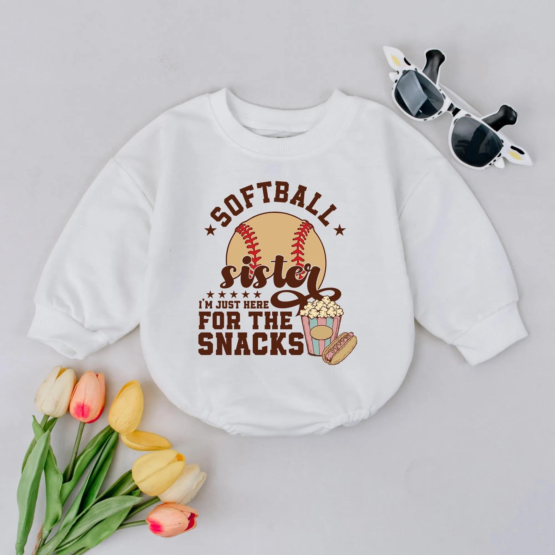 Softball Sister Romper Funny Baby Outfit for Snacks Game Day Bodysuit Cute Sports Fan Baby Clothes Perfect Baby Shower Gift