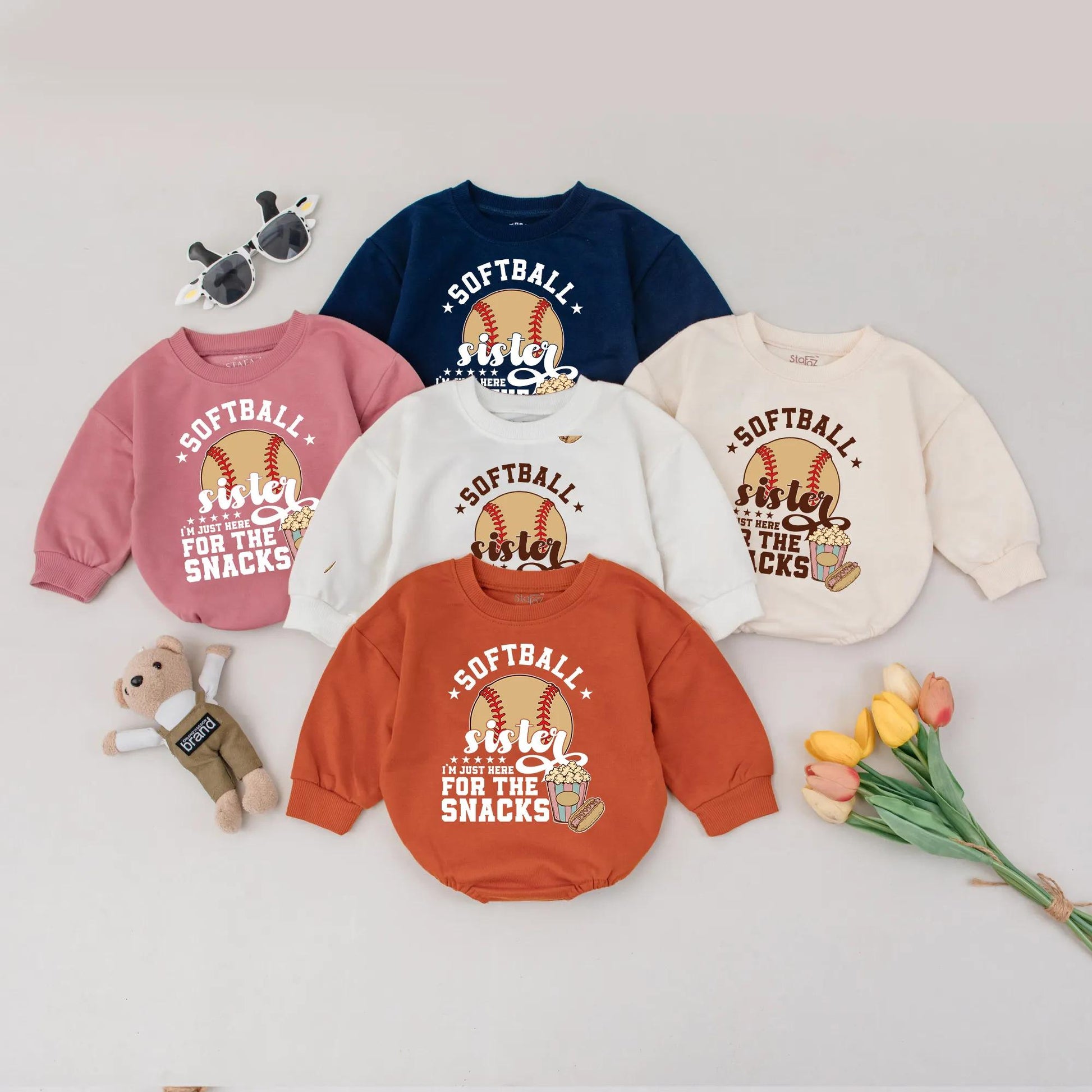 Softball Sister Romper Funny Baby Outfit for Snacks Game Day Bodysuit Cute Sports Fan Baby Clothes Perfect Baby Shower Gift