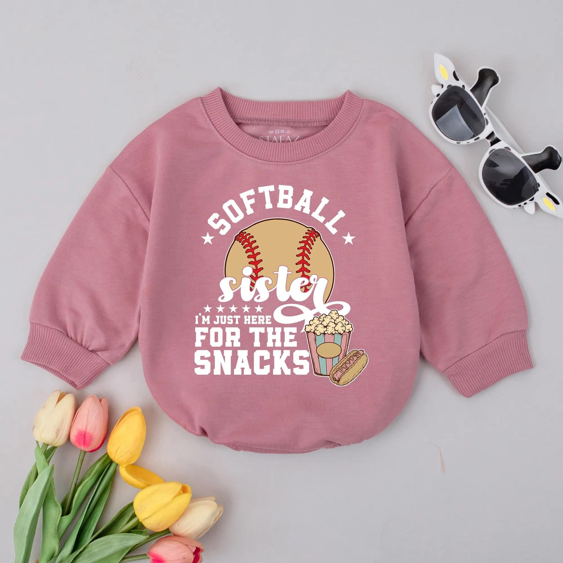Softball Sister Romper Funny Baby Outfit for Snacks Game Day Bodysuit Cute Sports Fan Baby Clothes Perfect Baby Shower Gift