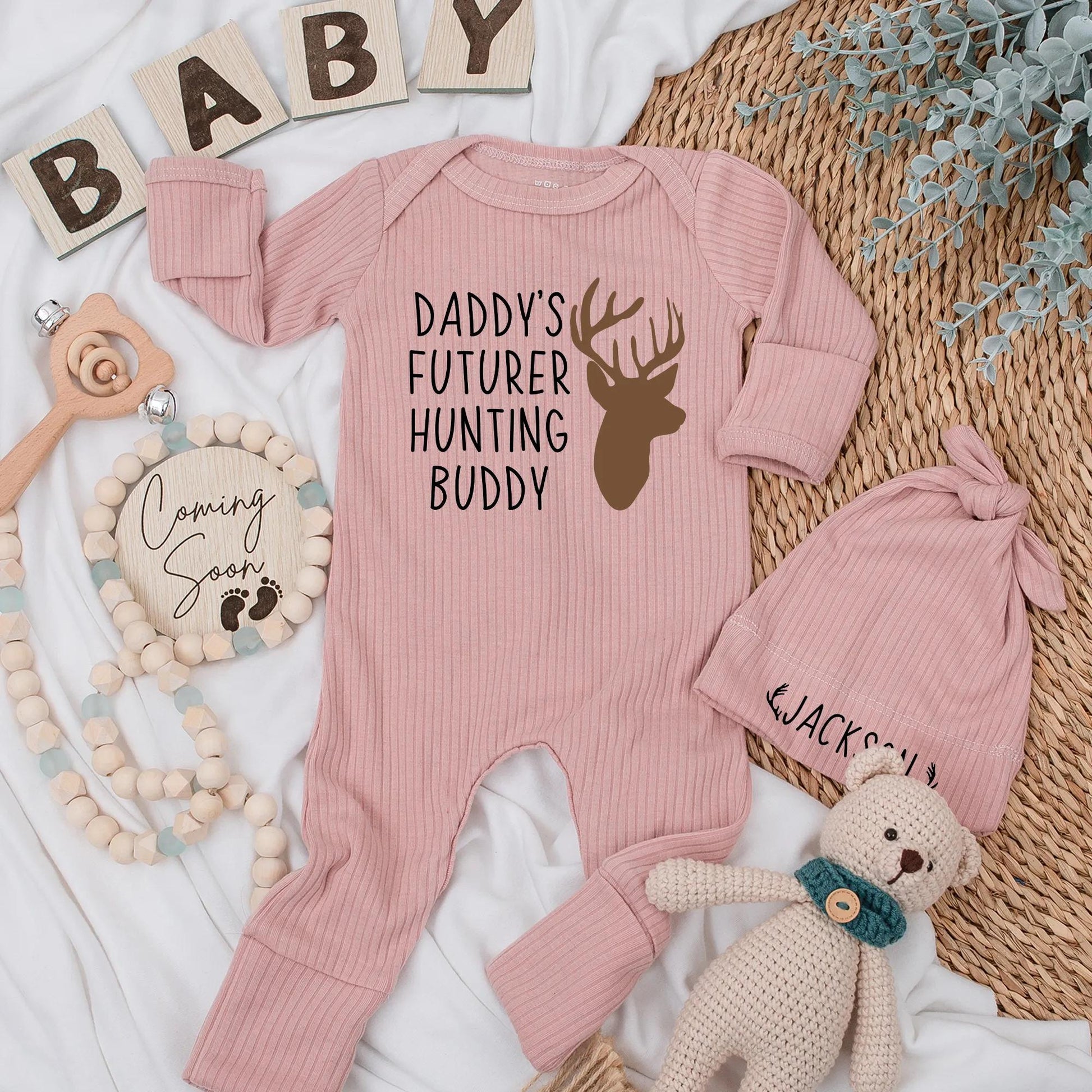 Daddy's Future Hunting Buddy Baby Bodysuit, Brown Deer Head Design, Hunt Season Newborn Outfit, Baby Boy Gift, Baby Shower Clothes