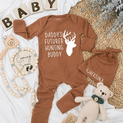 Daddy's Future Hunting Buddy Baby Bodysuit, Brown Deer Head Design, Hunt Season Newborn Outfit, Baby Boy Gift, Baby Shower Clothes