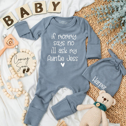 If Mommy Says No, Auntie Jess Baby Bodysuit, Funny Newborn Outfit, Baby Girl Gift, Auntie Baby Announcement, Comfy Cotton