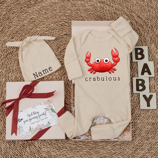 Crabulous Baby Bodysuit Funny Newborn Gift Beach Baby Shower Gift Ocean Outfit Infant Clothes, Red Crab Design