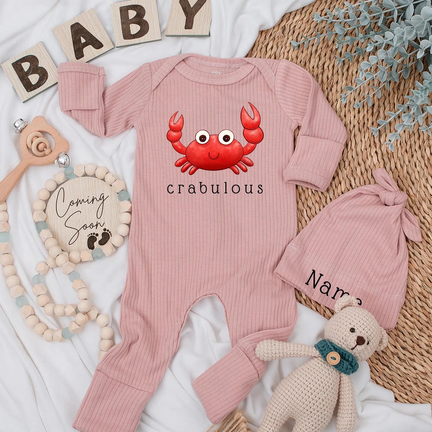 Crabulous Baby Bodysuit Funny Newborn Gift Beach Baby Shower Gift Ocean Outfit Infant Clothes, Red Crab Design