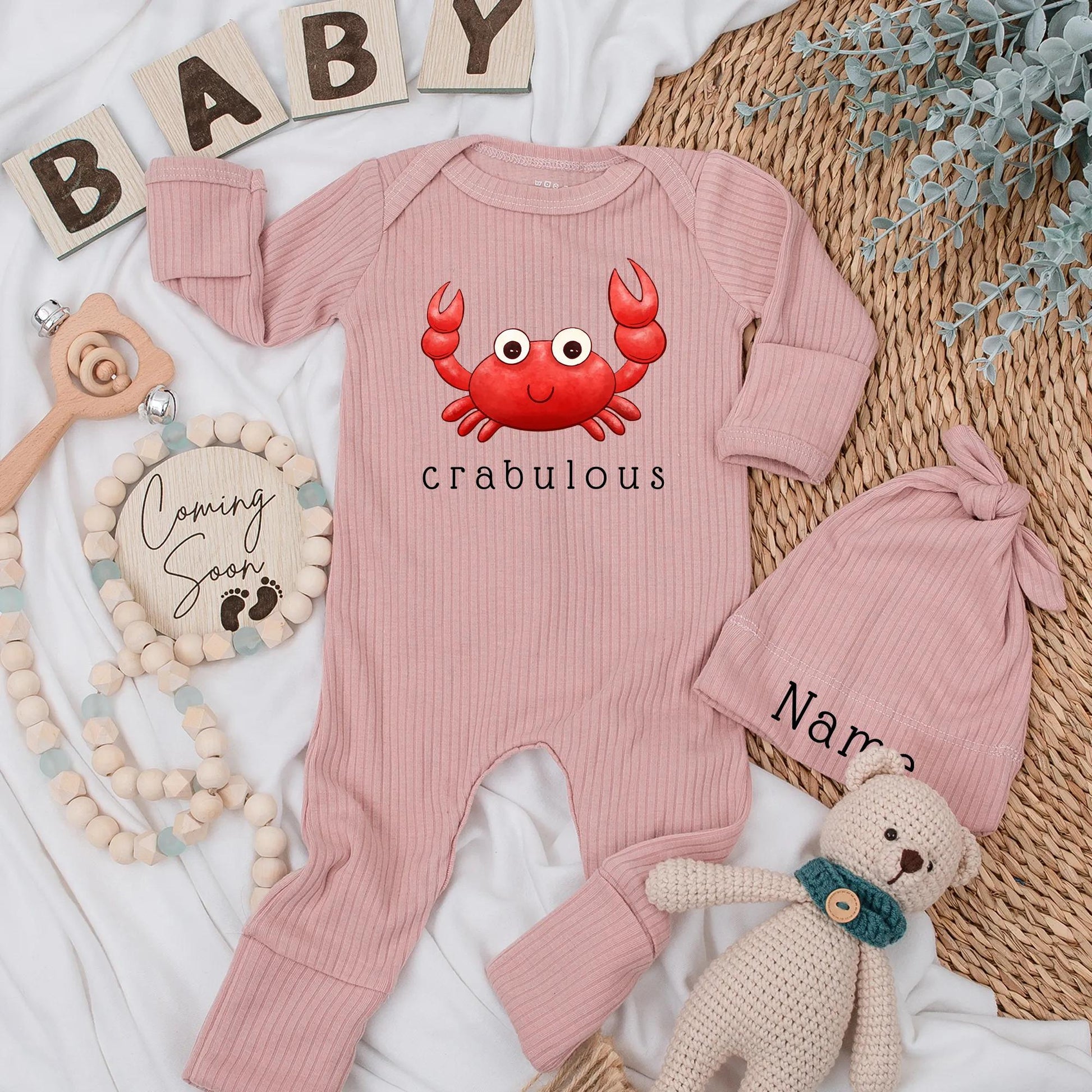 Crabulous Baby Bodysuit Funny Newborn Gift Beach Baby Shower Gift Ocean Outfit Infant Clothes, Red Crab Design