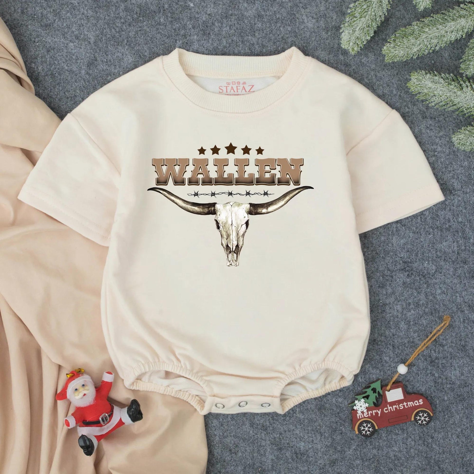 Personalized Wallen Western Cowboy Baby Romper with Skull & Stars Newborn Outfit Custom Name Boy or Girl, Rustic Country Gift