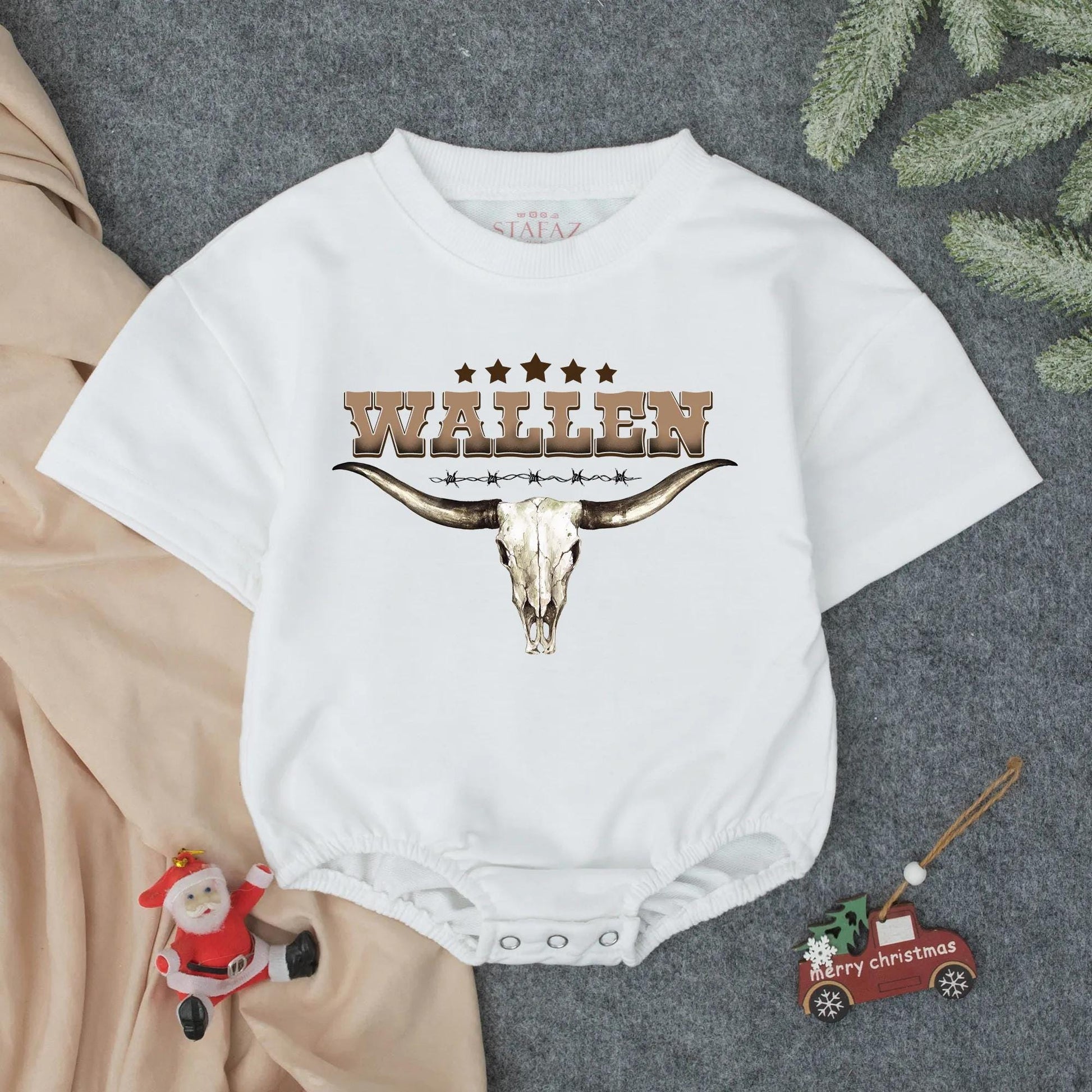 Personalized Wallen Western Cowboy Baby Romper with Skull & Stars Newborn Outfit Custom Name Boy or Girl, Rustic Country Gift