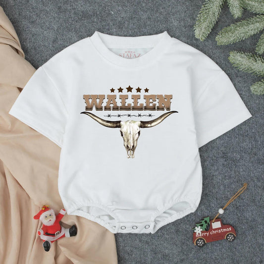 Personalized Wallen Western Cowboy Baby Romper with Skull & Stars Newborn Outfit Custom Name Boy or Girl, Rustic Country Gift