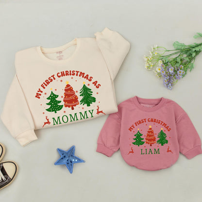 Matching Family Christmas Sweatshirts - My First Christmas As Mommy, Daddy, or Liam! Red & Green Festive Holiday Gifts for New Parents