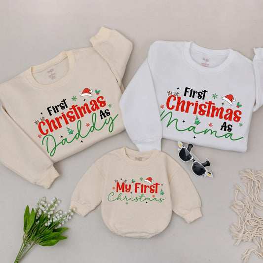 First Christmas As Mama Sweatshirt, Matching Family Holiday Sweaters, Custom Christmas Gift, New Mom Outfit, Festive Mommy and Me Clothing