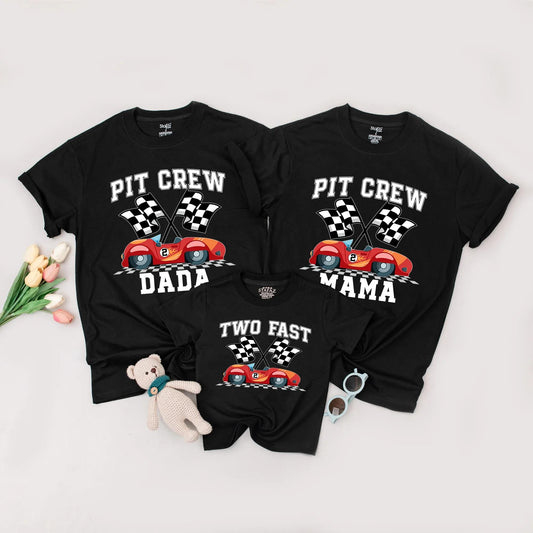 Two Fast Birthday Family Matching Shirts Two Race Car Birthday Outfit Birthday Boy Tee Pit Crew Mama Dada 2nd Birthday Fun
