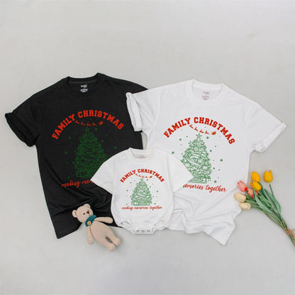 Family Christmas Matching Shirts with Festive Green Tree and Sleigh Design making memories together Cheerful Holiday Tee Comfortable Soft Cotton Outfit