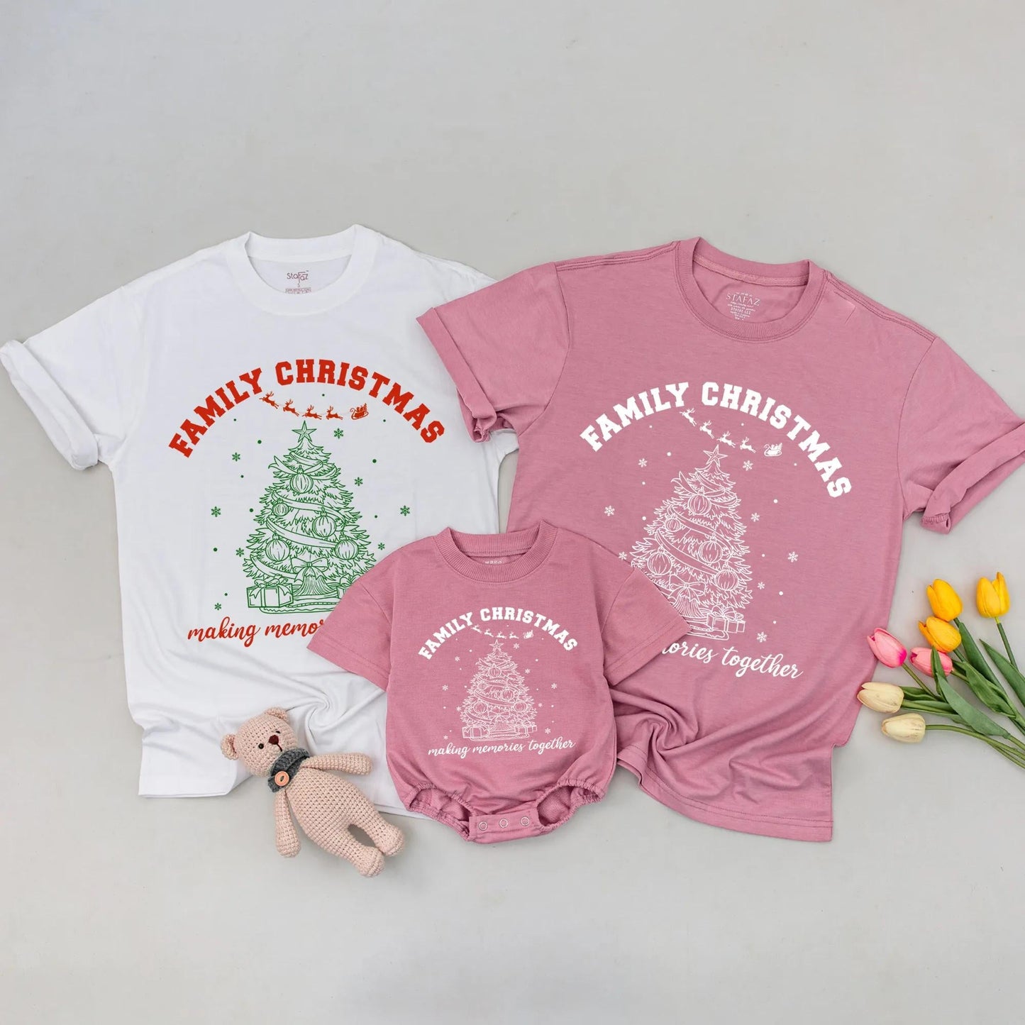 Family Christmas Matching Shirts with Festive Green Tree and Sleigh Design making memories together Cheerful Holiday Tee Comfortable Soft Cotton Outfit