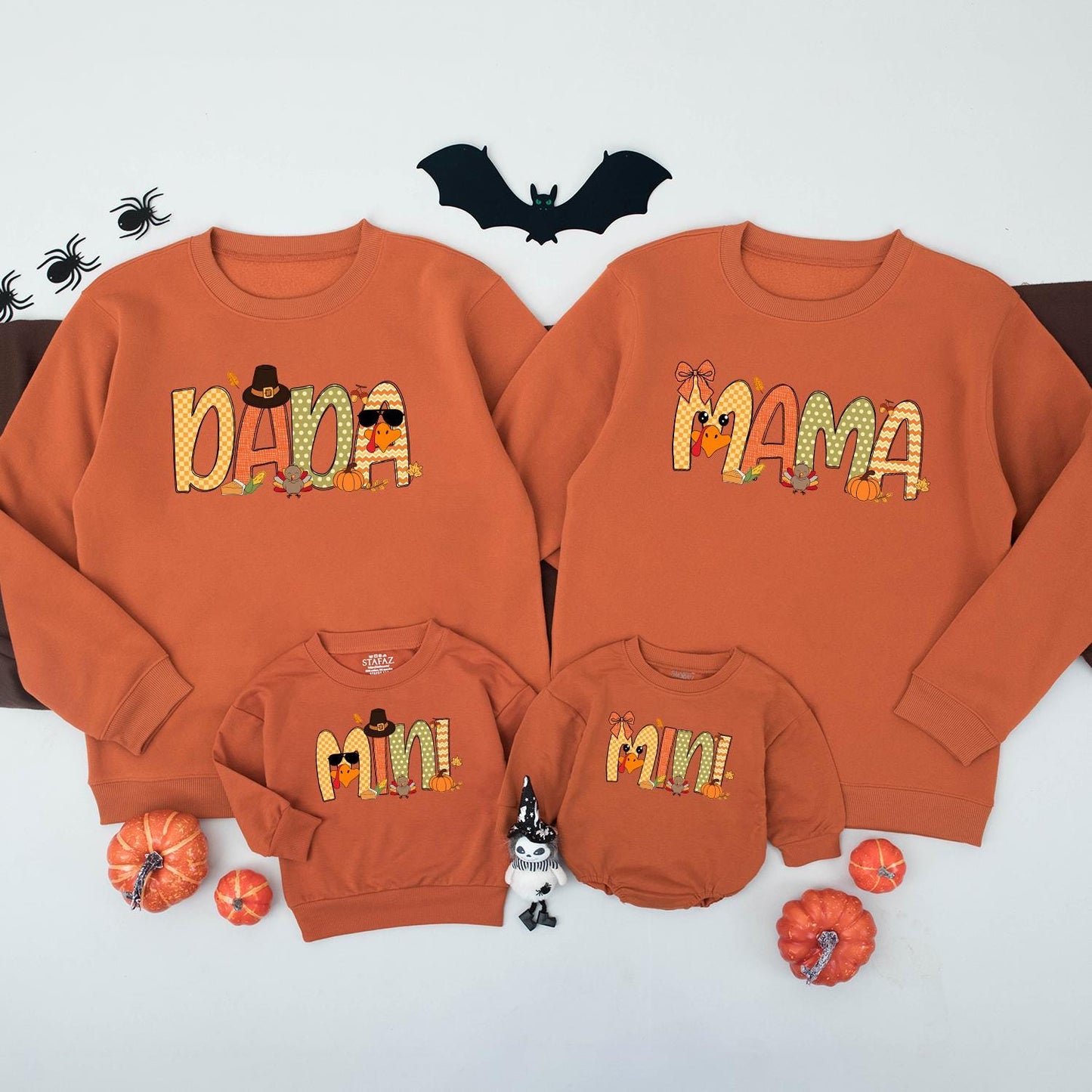 Matching Family Thanksgiving Sweatshirts: Mama, Mini, Dada, Lucas! Cute Turkey, Pumpkin Fall Outfits for Mommy and Me, Festive Holiday Shirts, Orange Plaid Designs (138)