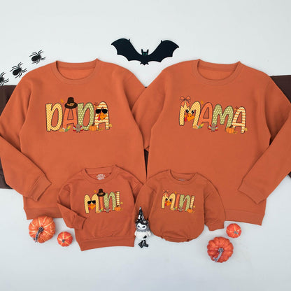 Matching Family Thanksgiving Sweatshirts: Mama, Mini, Dada, Lucas! Cute Turkey, Pumpkin Fall Outfits for Mommy and Me, Festive Holiday Shirts, Orange Plaid Designs (138)