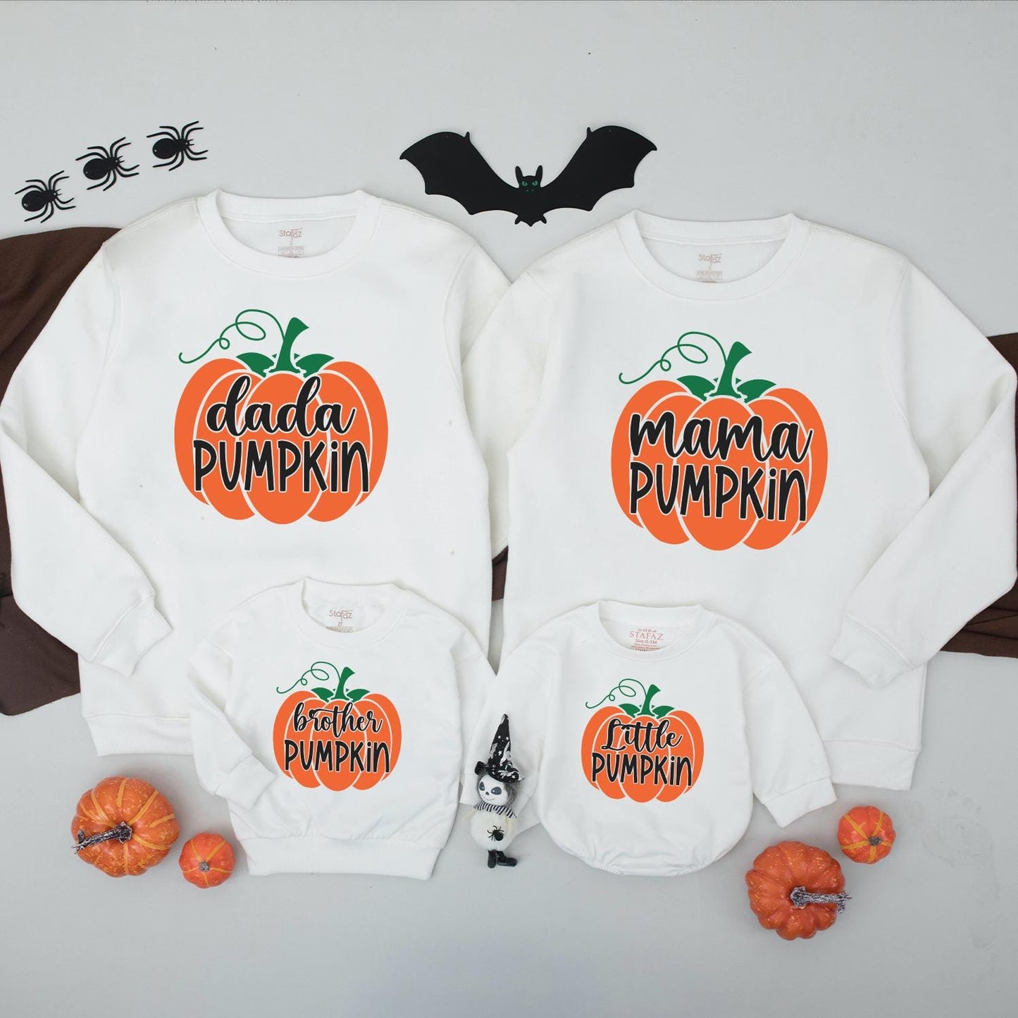 Matching Family Pumpkin Sweatshirts Dada Mama Little Pumpkin Graphic Fall Thanksgiving Outfit Orange Green Black Playful Seasonal Shirts