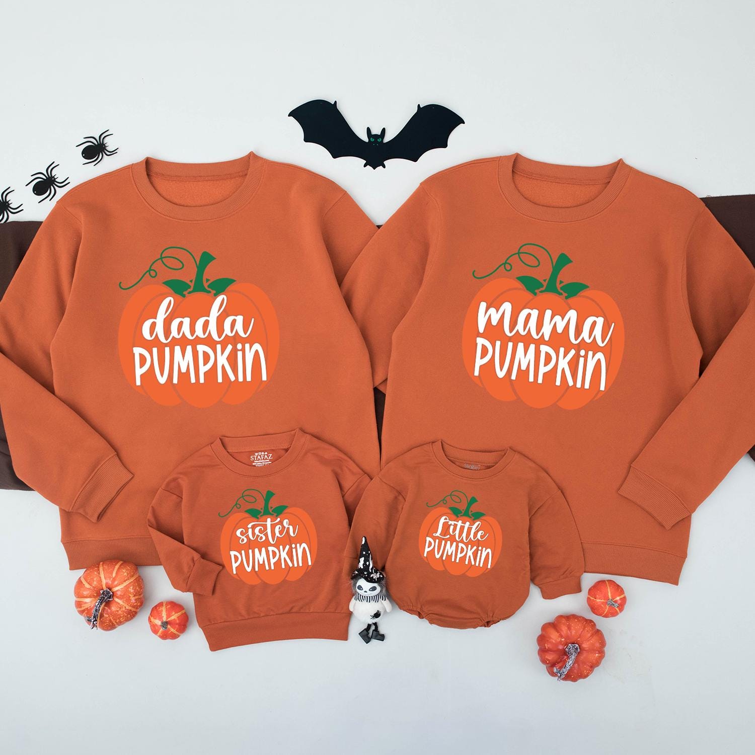 Matching Family Pumpkin Sweatshirts Dada Mama Little Pumpkin Graphic Fall Thanksgiving Outfit Orange Green Black Playful Seasonal Shirts