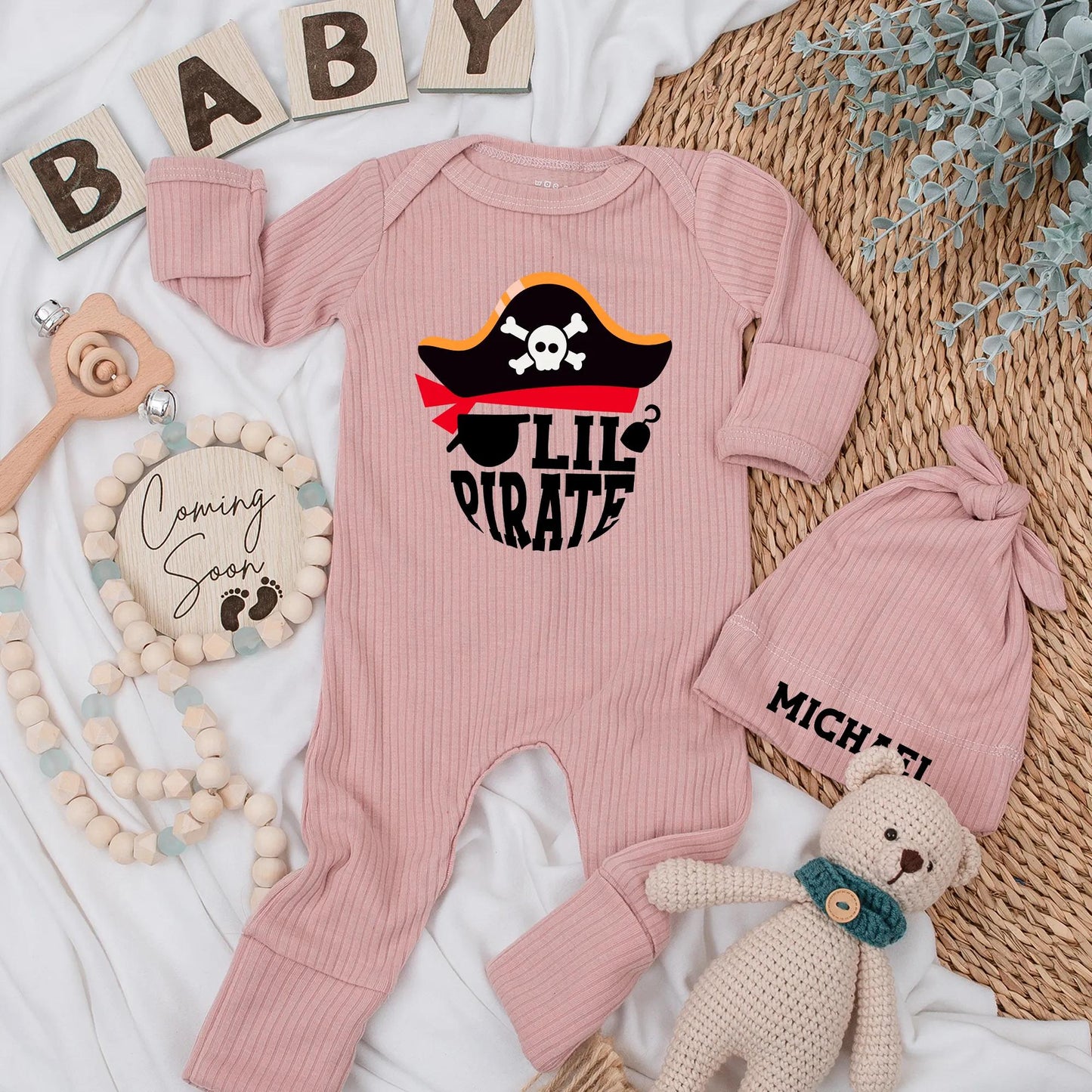 Lil Pirate Bodysuit for Baby Boy, Ahoy Matey Newborn Outfit, Skull & Crossbones Coming Home Outfit, Whimsical Baby Shower Gift, Infant Clothes (139 chars)