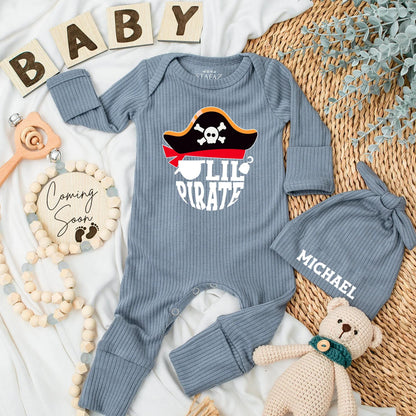 Lil Pirate Bodysuit for Baby Boy, Ahoy Matey Newborn Outfit, Skull & Crossbones Coming Home Outfit, Whimsical Baby Shower Gift, Infant Clothes (139 chars)
