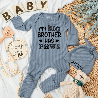 My Big Brother Has Paws Baby Bodysuit Funny Dog Newborn Outfit Pet Lover Baby Shower Gift Sibling Clothes Coming Home Boy Girl Paw Print Gift