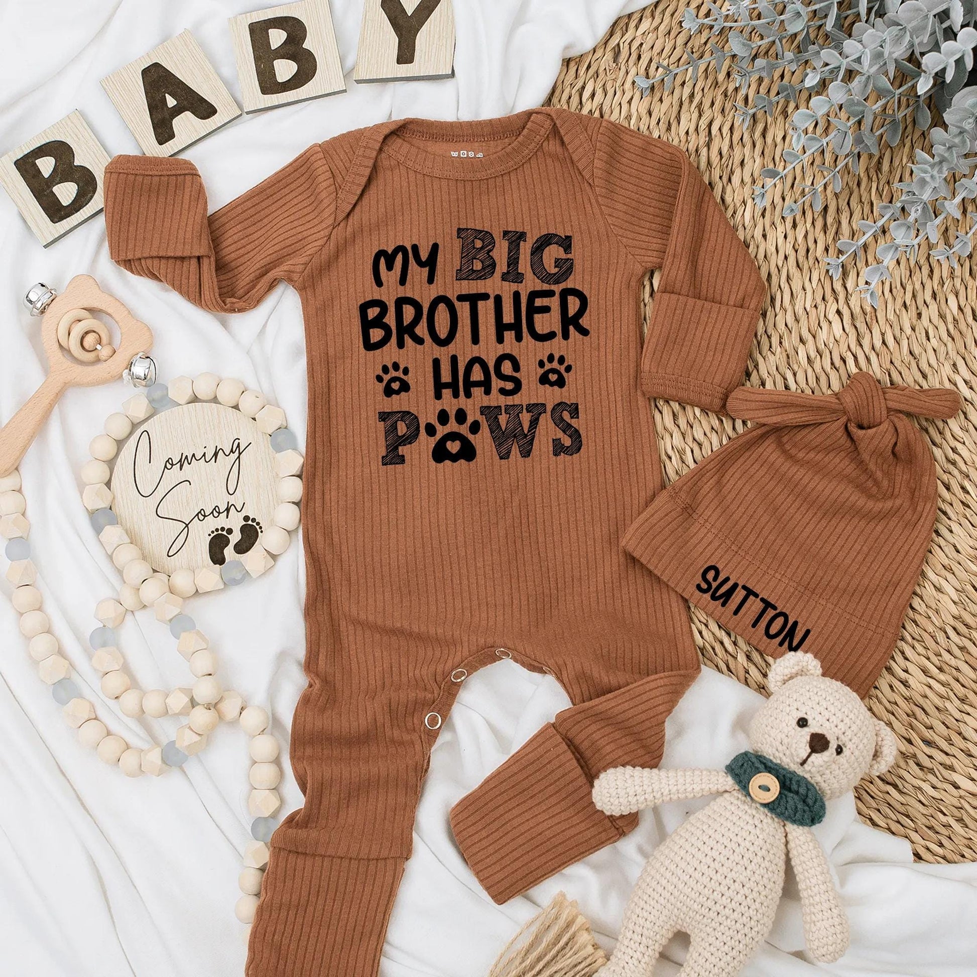 My Big Brother Has Paws Baby Bodysuit Funny Dog Newborn Outfit Pet Lover Baby Shower Gift Sibling Clothes Coming Home Boy Girl Paw Print Gift