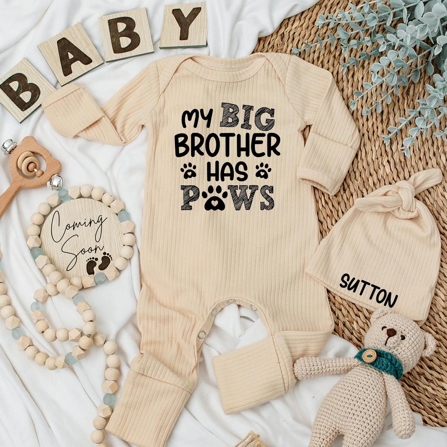 My Big Brother Has Paws Baby Bodysuit Funny Dog Newborn Outfit Pet Lover Baby Shower Gift Sibling Clothes Coming Home Boy Girl Paw Print Gift
