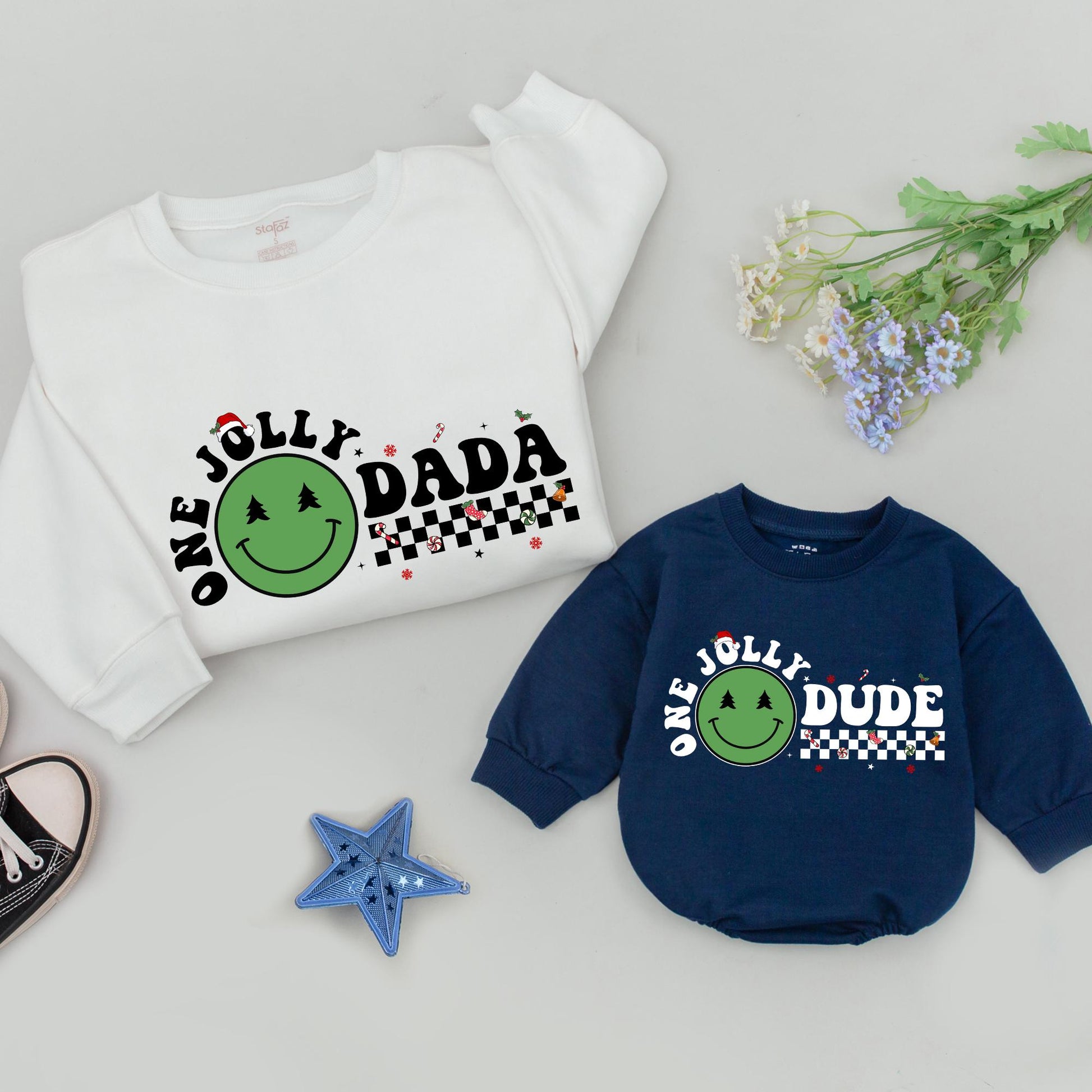 Personalized One Jolly Family Christmas Sweatshirt with Santa Hat & Smiley Face! Matching Mommy & Me Holiday Outfits for New Parents