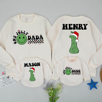 Personalized One Jolly Family Christmas Sweatshirt with Santa Hat & Smiley Face! Matching Mommy & Me Holiday Outfits for New Parents