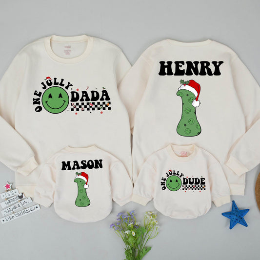 Personalized One Jolly Family Christmas Sweatshirt with Santa Hat & Smiley Face! Matching Mommy & Me Holiday Outfits for New Parents