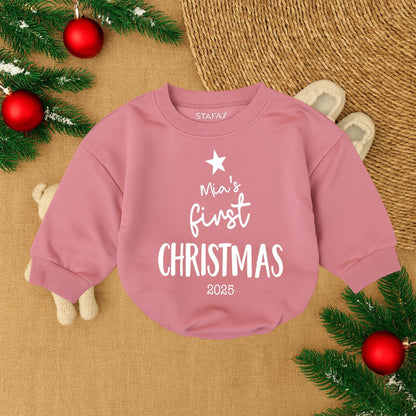 Mia's First Christmas 2025 Baby Girl Romper Sweatshirt Outfit, Sweet Red Star Infant Holiday Sweater New Baby Gift