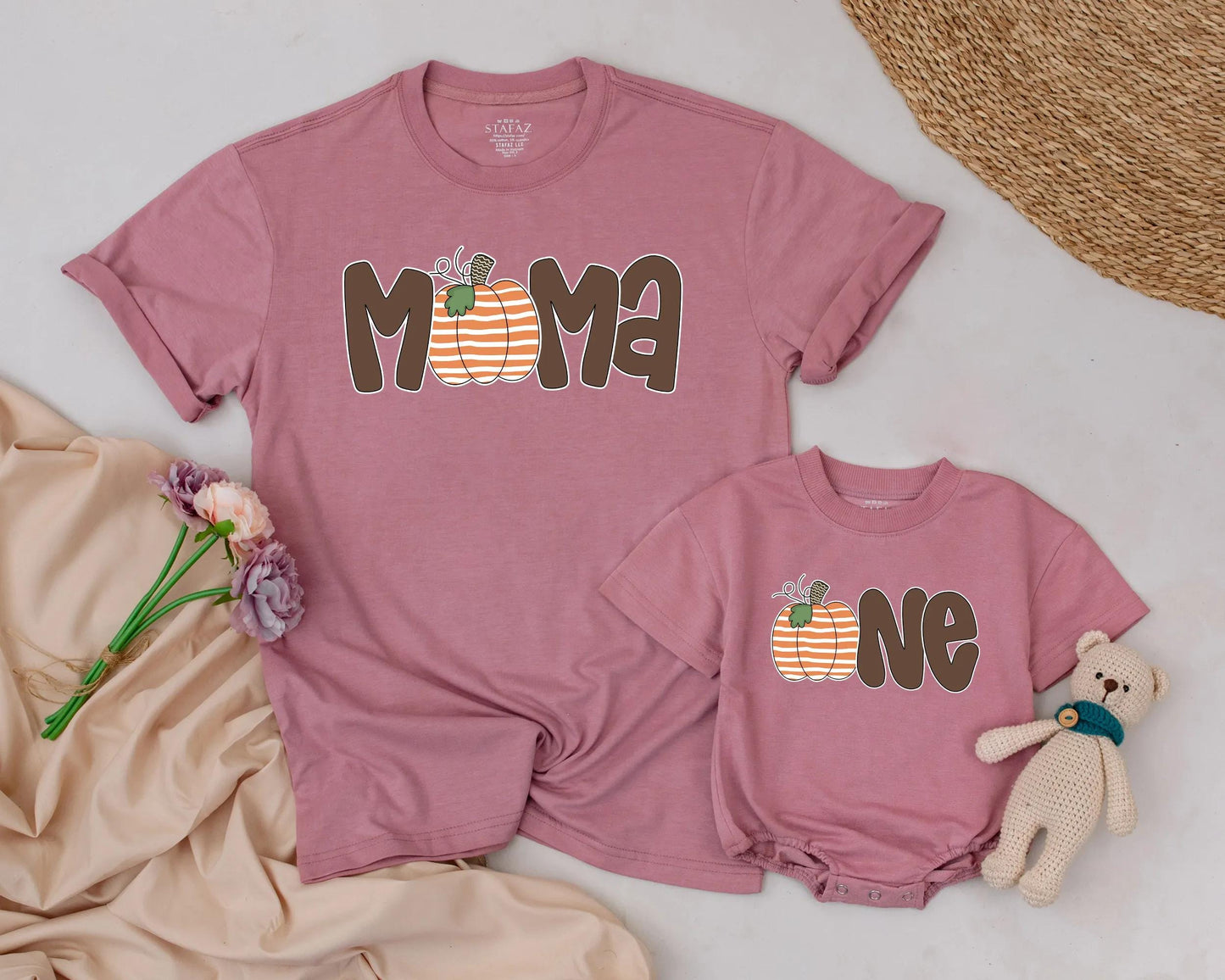 Matching Family Pumpkin Patch Shirts: Papa, Mama, Sister & One, Cute Fall Thanksgiving Outfit, First Birthday Party, Retro Brown Font, Orange & White Pumpkins (139 chars)