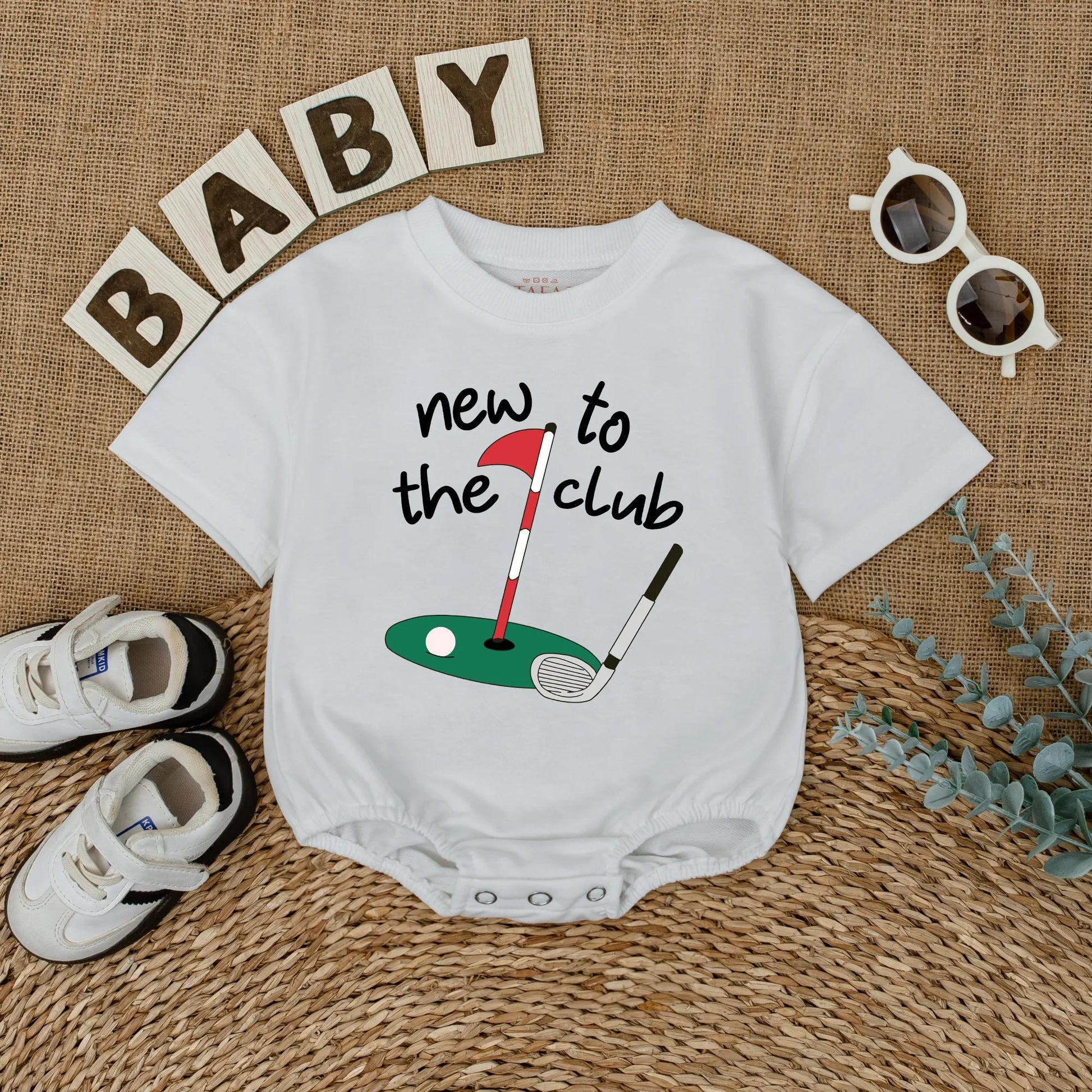 New to the Club Golf Baby Romper - Cute Baby Outfit, Golf Hole Design, New Dad Gift, Coming Home Outfit, Baby Shower