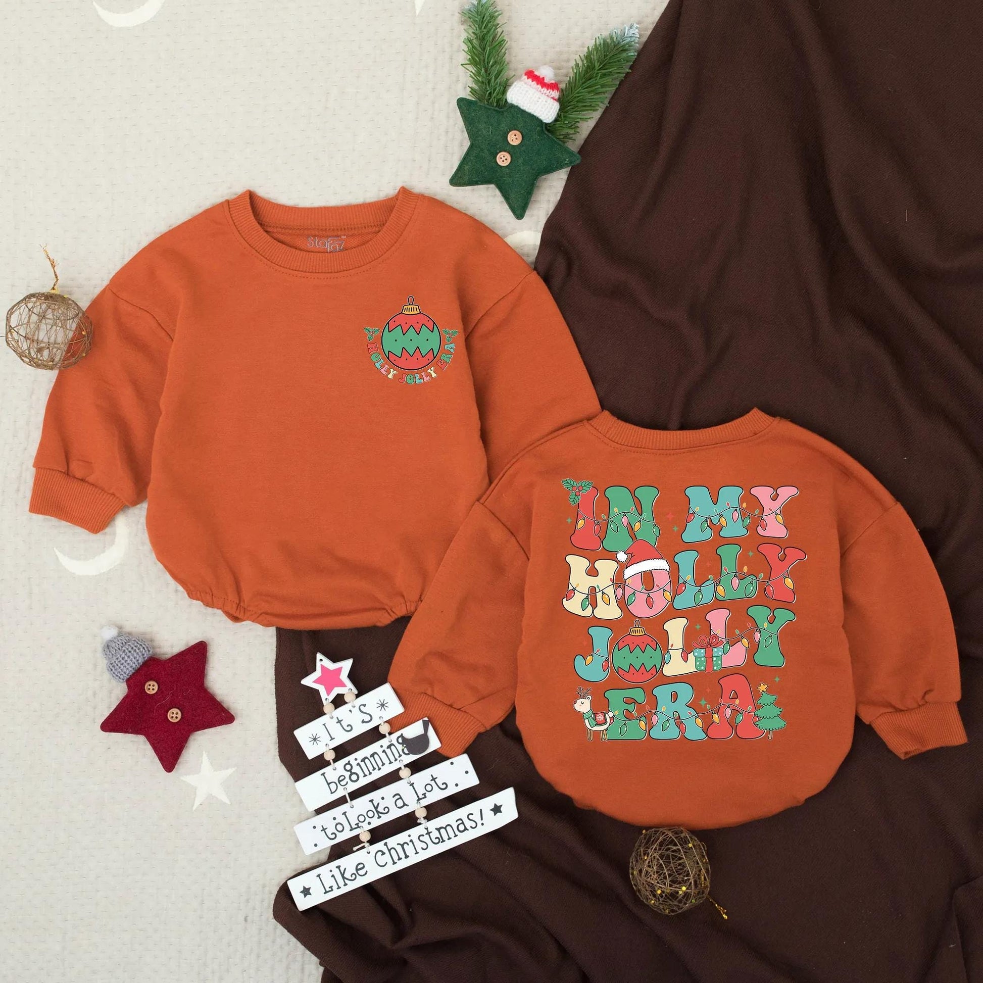 In My Holly Jolly Era Baby Bubble Romper Festive Retro Artwork Christmas Lights Toddler Outfit My First Christmas Gift