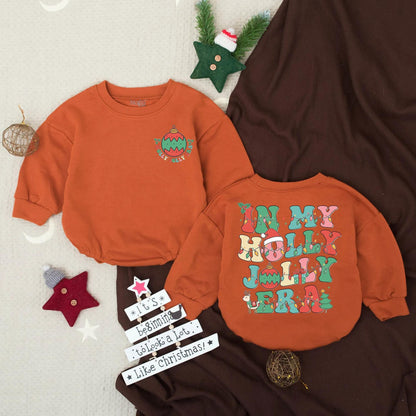 In My Holly Jolly Era Baby Bubble Romper Festive Retro Artwork Christmas Lights Toddler Outfit My First Christmas Gift