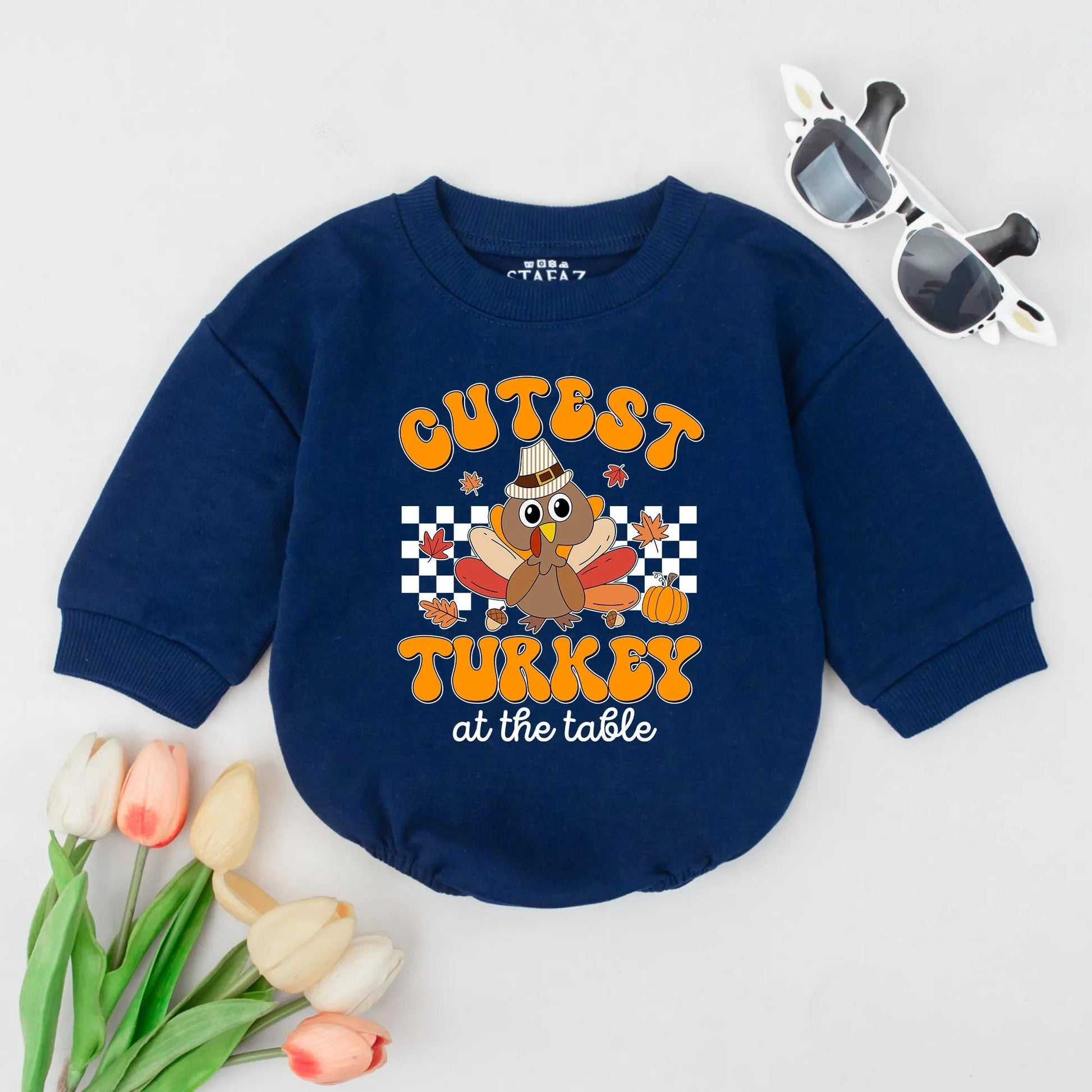 Cutest Turkey Thanksgiving Romper: Retro Pilgrim Hat Bodysuit for Fall Baby, Newborn Outfit with Pumpkins & Leaves - Turkey Day First Thanksgiving (140 chars)
