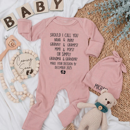 Custom Grandparents Pregnancy Announcement Baby Bodysuit Playful Poem Asking Names Nana Papa Mimi Pops Reveal Gift Newborn Clothes