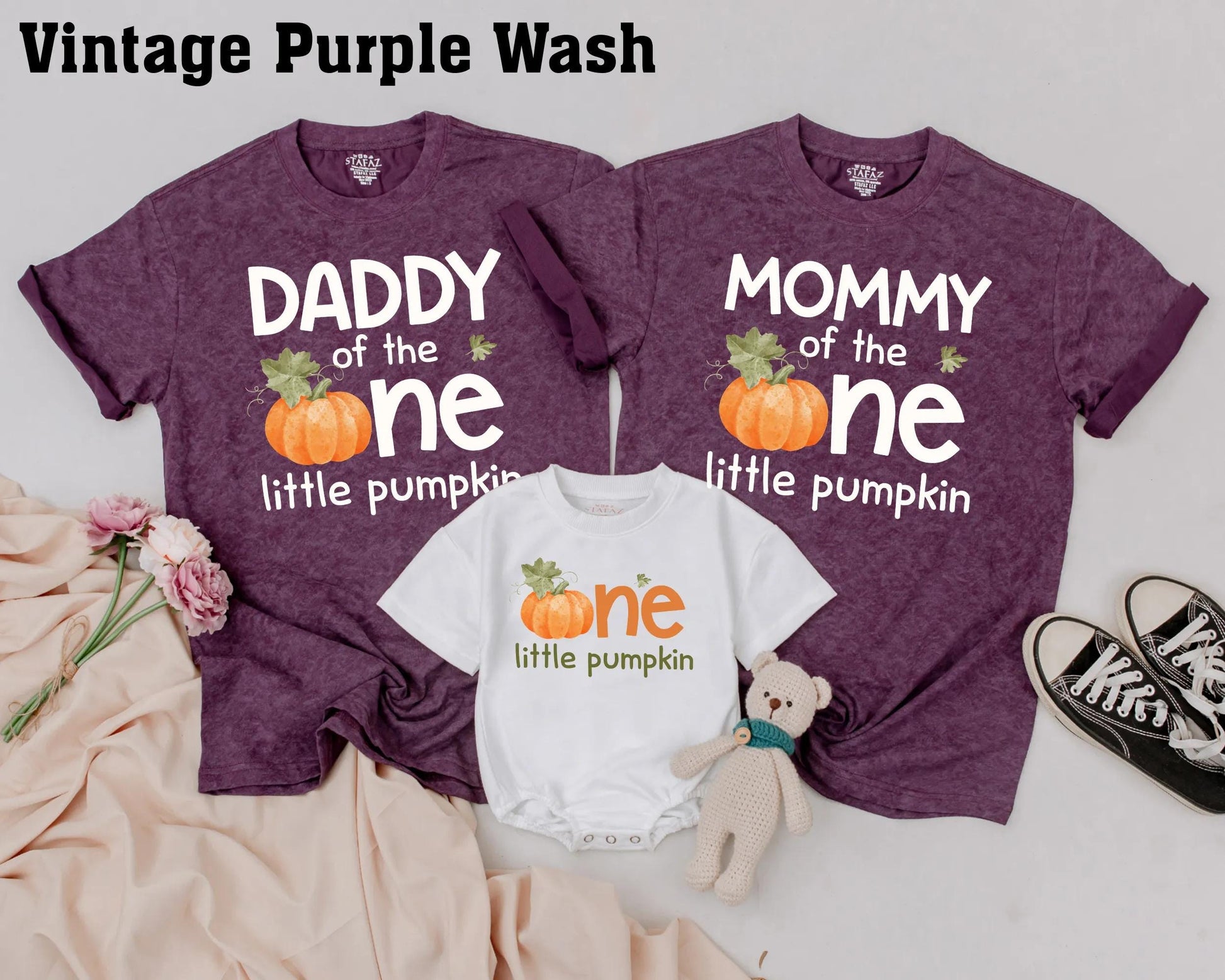 Our Little Pumpkin Is One Matching Family Shirts Retro Fall Pumpkin Birthday Party Outfits Daddy Mommy Brother Vintage Inspired