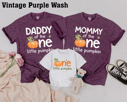 Our Little Pumpkin Is One Matching Family Shirts Retro Fall Pumpkin Birthday Party Outfits Daddy Mommy Brother Vintage Inspired