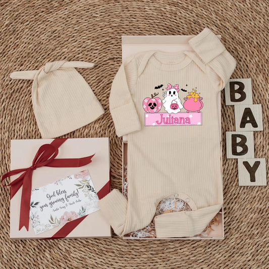 Juliana Halloween Baby Girl Bodysuit Cute Ghost Pumpkin Cauldron Pink Boo Newborn Outfit Baby Shower Gift First Halloween 139 chars